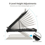 Adjustable Riser Stand Holder for Laptop & Smart Phone, Fits Laptop Size up to 17", Max Load 22Ibs, 9-level tilt adjustment, Foldable