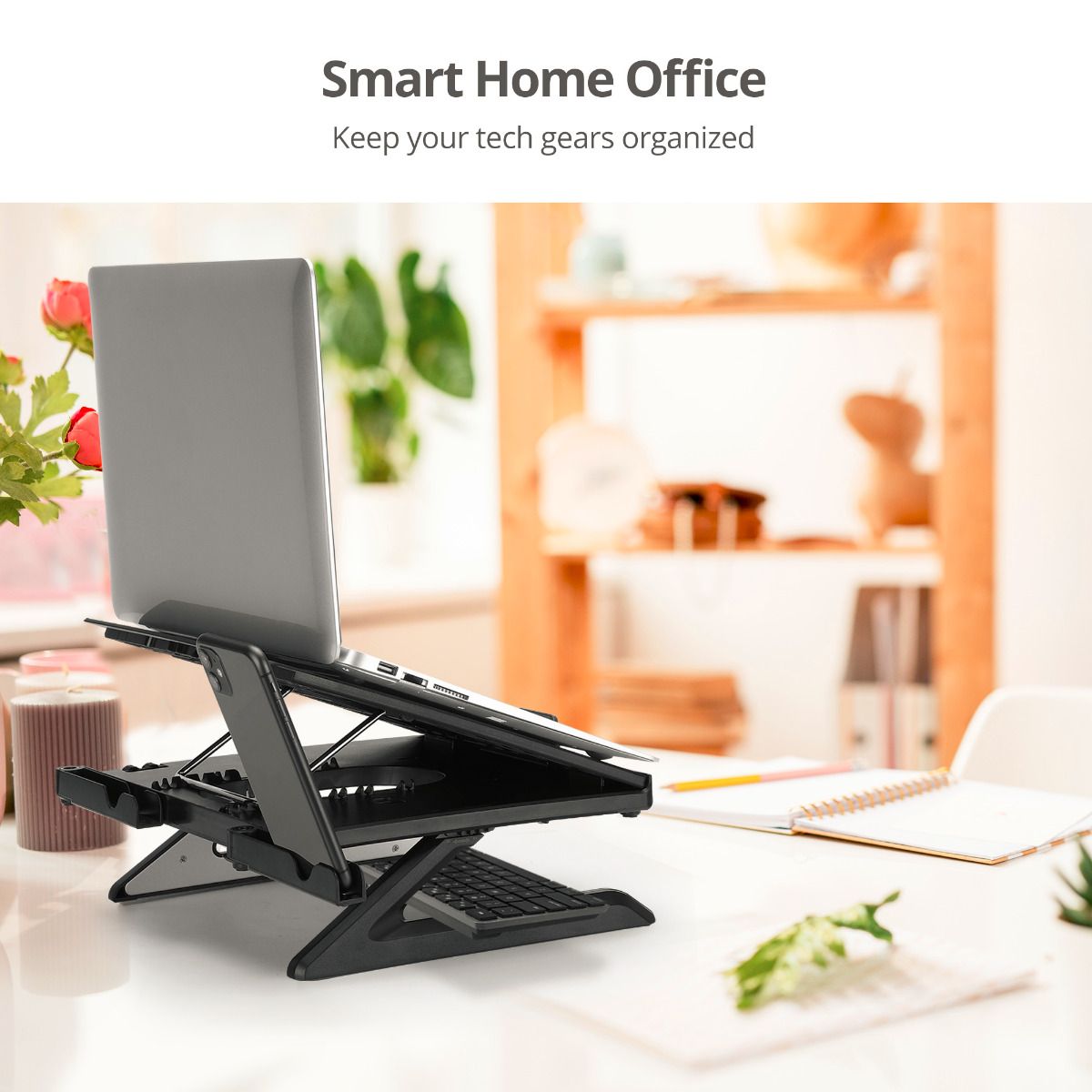Adjustable Riser Stand Holder for Laptop & Smart Phone, Fits Laptop Size up to 17", Max Load 22Ibs, 9-level tilt adjustment, Foldable