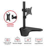 Height Adjustable Single Monitor Freestanding Desk Stand for 13" to 32", Max Load 19.8 Ibs, Easy Height Adjustment