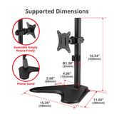 Height Adjustable Single Monitor Freestanding Desk Stand for 13" to 32", Max Load 19.8 Ibs, Easy Height Adjustment