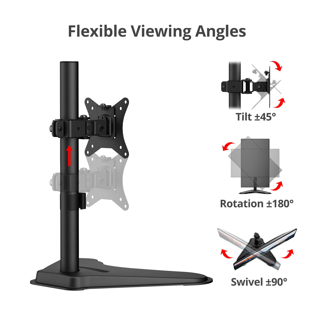 Height Adjustable Single Monitor Freestanding Desk Stand for 13" to 32", Max Load 19.8 Ibs, Easy Height Adjustment