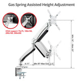 Heavy Duty Gas Spring Single Monitor Arm - Desk Mount, 17" to 49", 50.7 lbs Max, Aluminum, VESA 75x75, 100x100, 200x200mm, Quick Access USB 3.0 & Audio Port