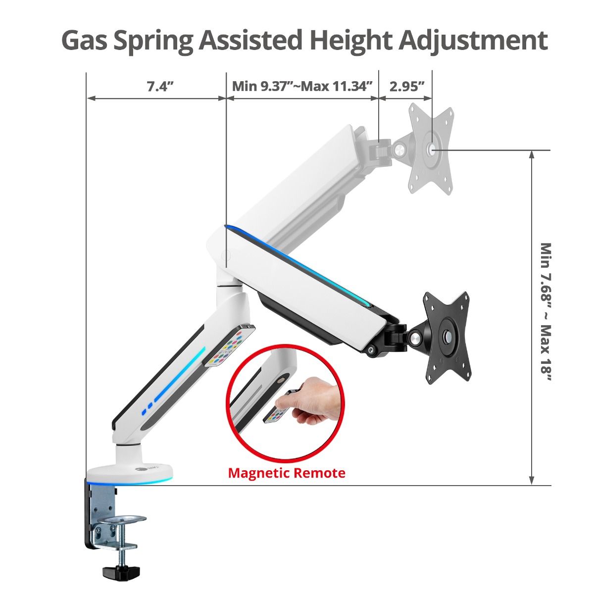 Premium Single-Monitor Arm Desk Mount with Gaming RGB Lighting