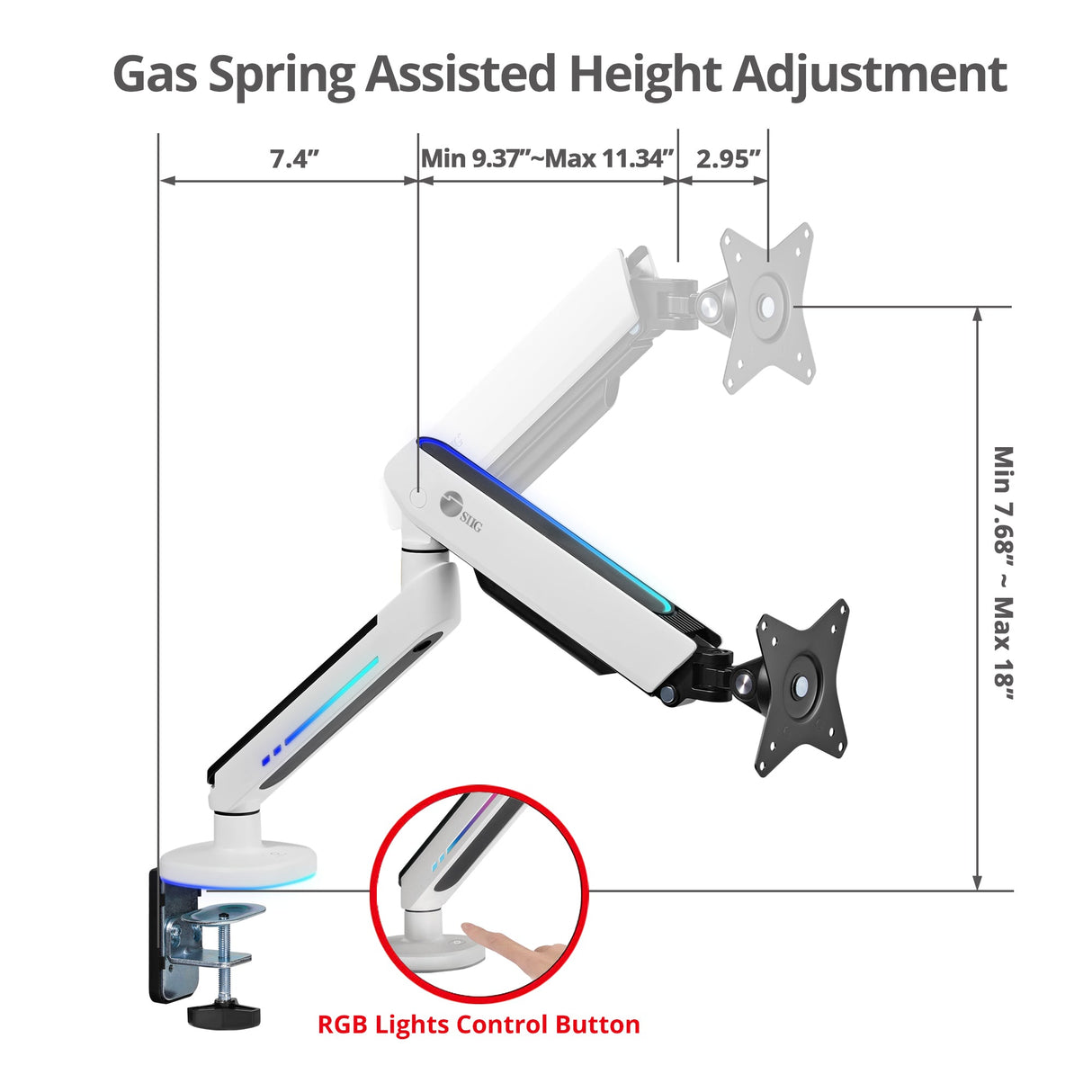 Premium Single-Monitor Arm Desk Mount with Gaming RGB Lighting - 17" to 34"