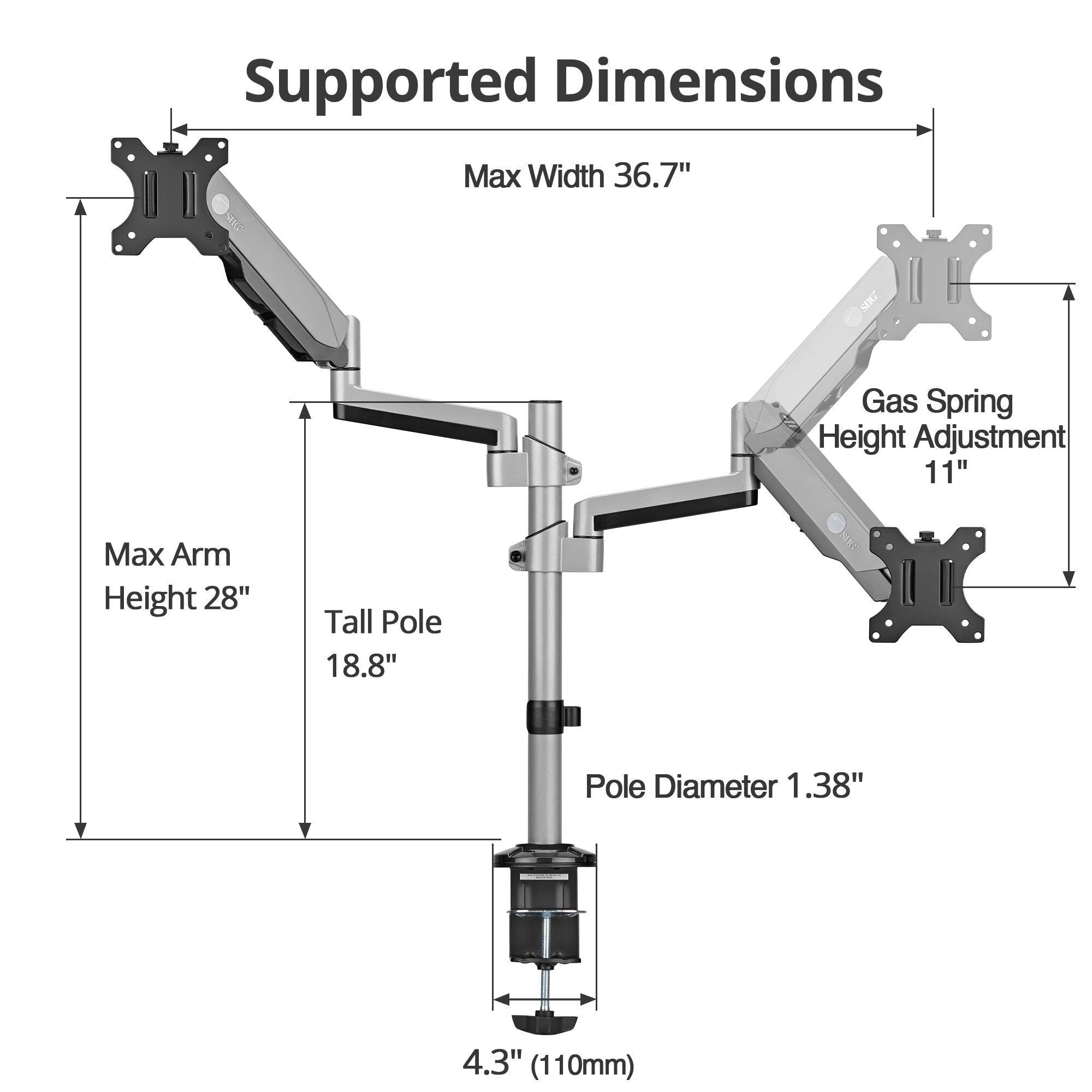 Dual Gas Spring Mount Arm, 17