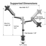 Dual Stacked Monitor Arm Desk Mount - 17" - 32" - Max Load 19.8lbs each - VESA 75/100mm