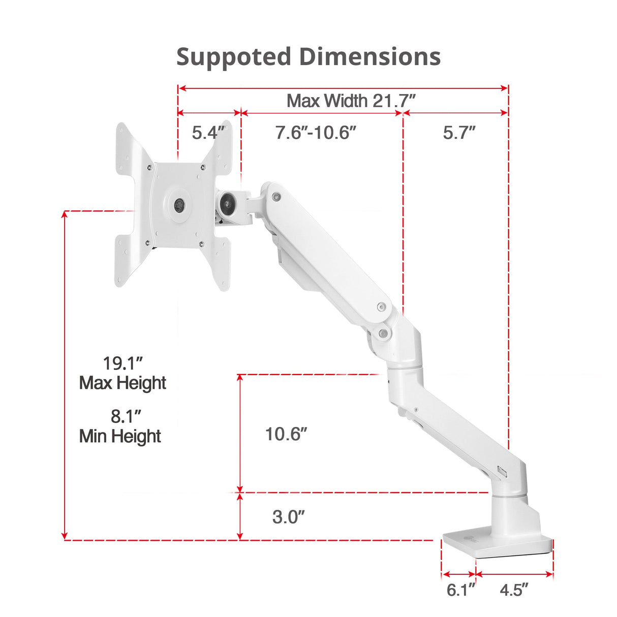 Single Heavy Duty 34"- 49" Monitor Arm Desk Mount with Easy Top Mounting - Load 22-44 lbs - VESA 75/100/200mm