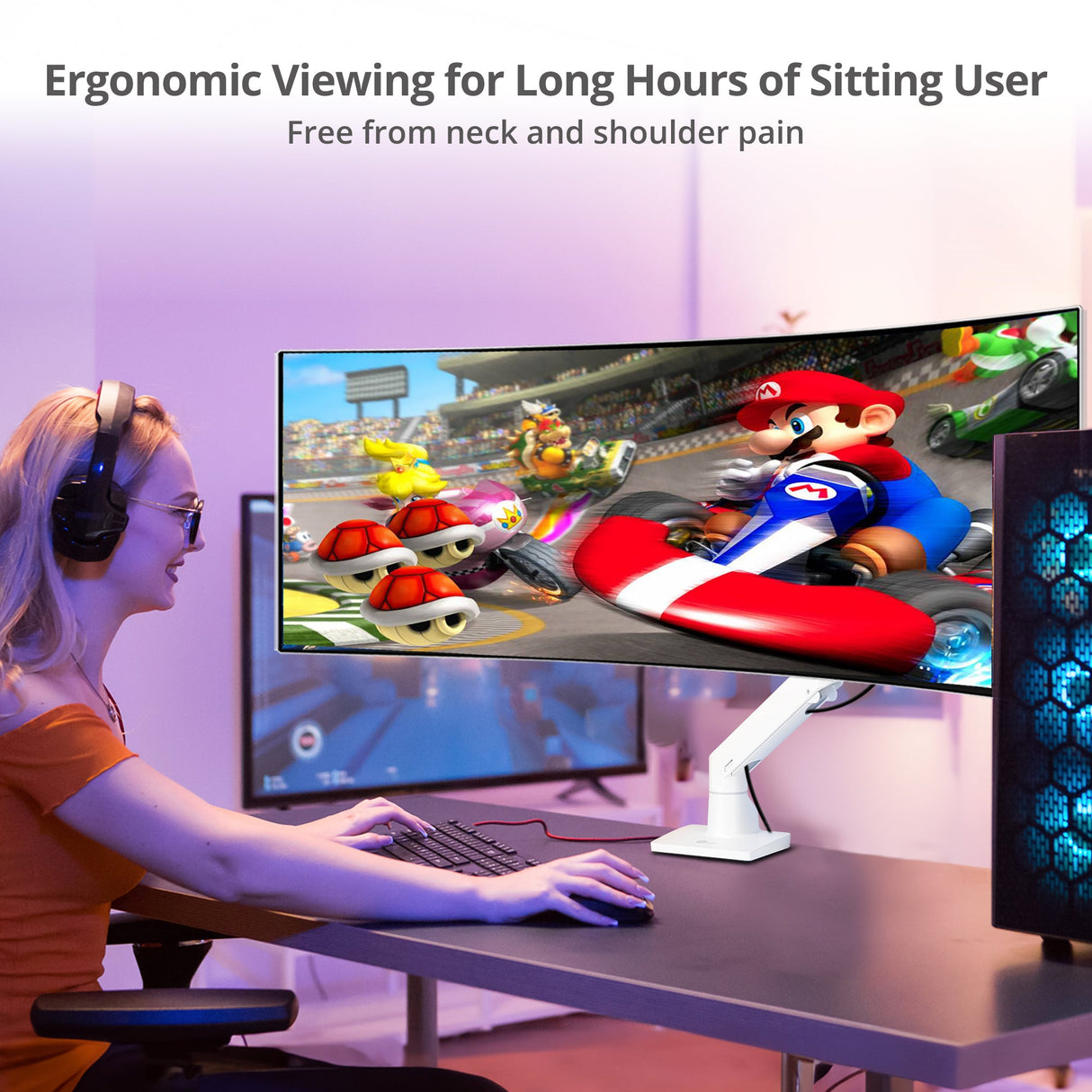 Single Heavy Duty 34"- 49" Monitor Arm Desk Mount with Easy Top Mounting - Load 22-44 lbs - VESA 75/100/200mm
