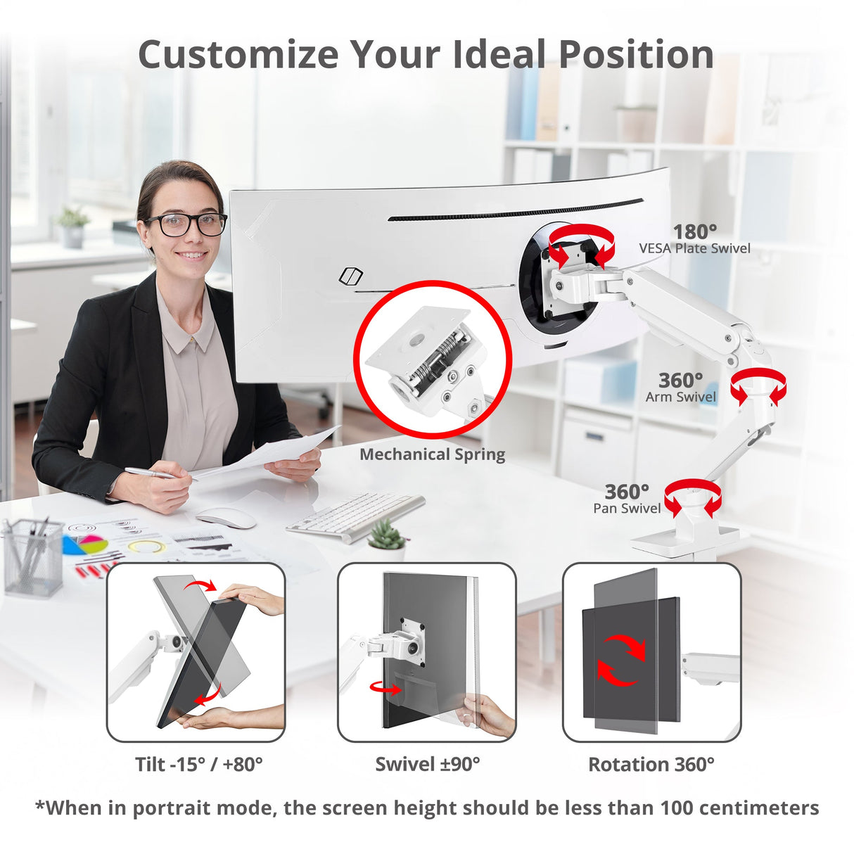 Single Heavy Duty 34"- 49" Monitor Arm Desk Mount with Easy Top Mounting - Load 22-44 lbs - VESA 75/100/200mm
