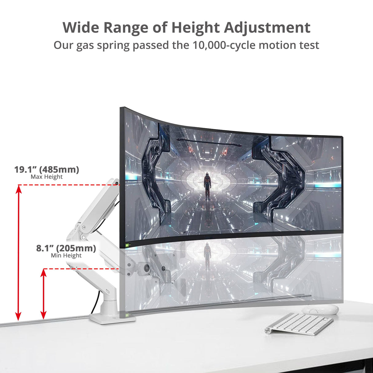 Single Heavy Duty 34"- 49" Monitor Arm Desk Mount with Easy Top Mounting - Load 22-44 lbs - VESA 75/100/200mm