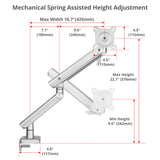 MTPRO Single 49 Inch Mechanical Spring Monitor Arm Top Mount - Up to 49”- Weight Between 4.4 - 44 lbs - VESA 75mm/100mm - TAA Compliant
