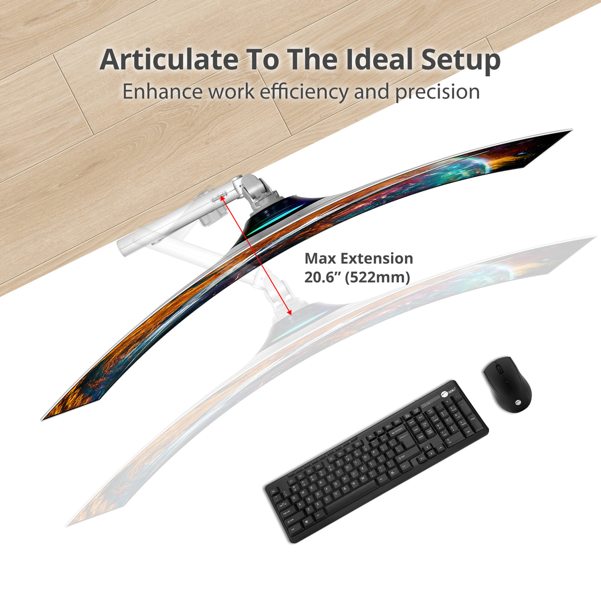 MTPRO Single 49 Inch Mechanical Spring Monitor Arm Top Mount - Up to 49”- Weight Between 4.4 - 44 lbs - VESA 75mm/100mm - TAA Compliant