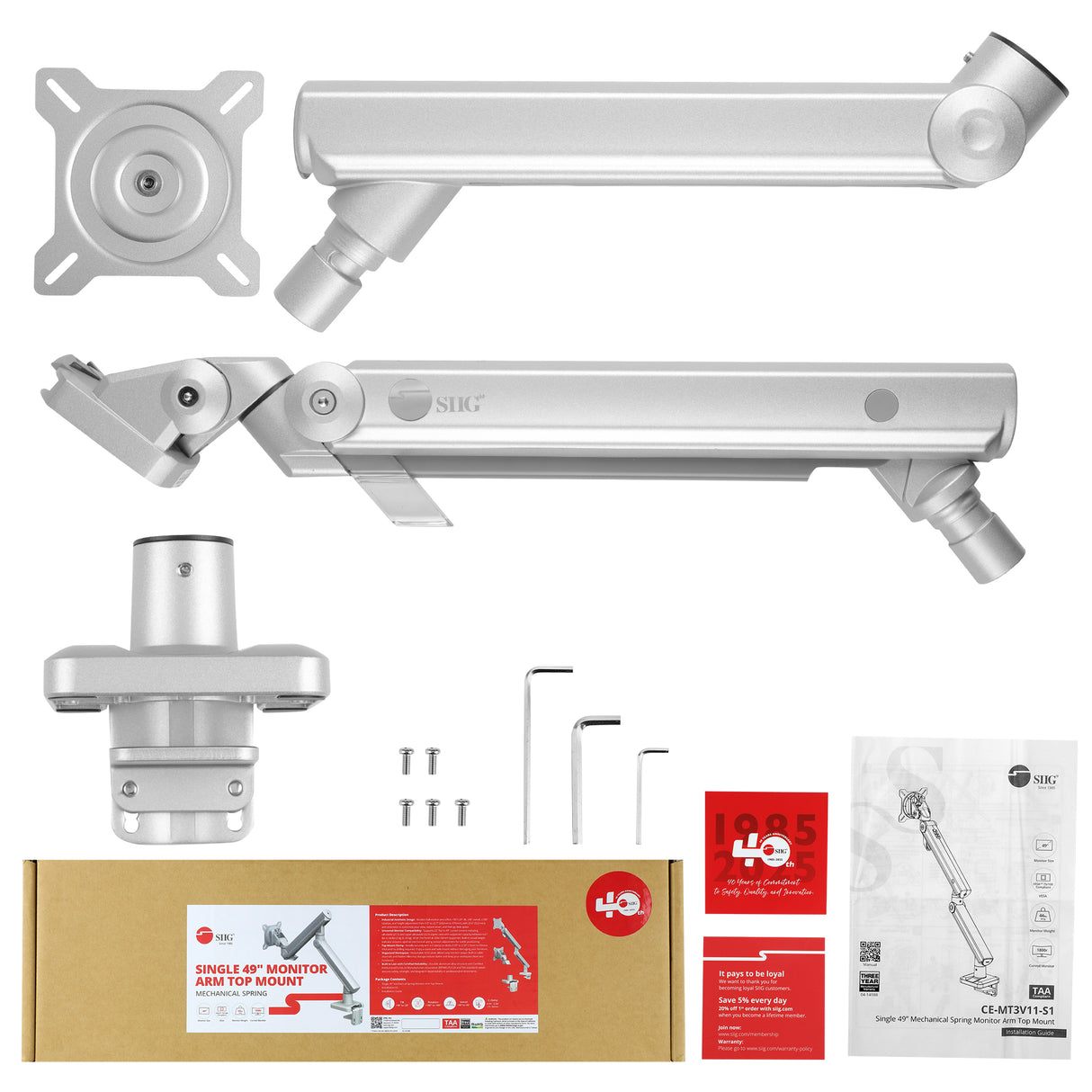 MTPRO Single 49 Inch Mechanical Spring Monitor Arm Top Mount - Up to 49”- Weight Between 4.4 - 44 lbs - VESA 75mm/100mm - TAA Compliant