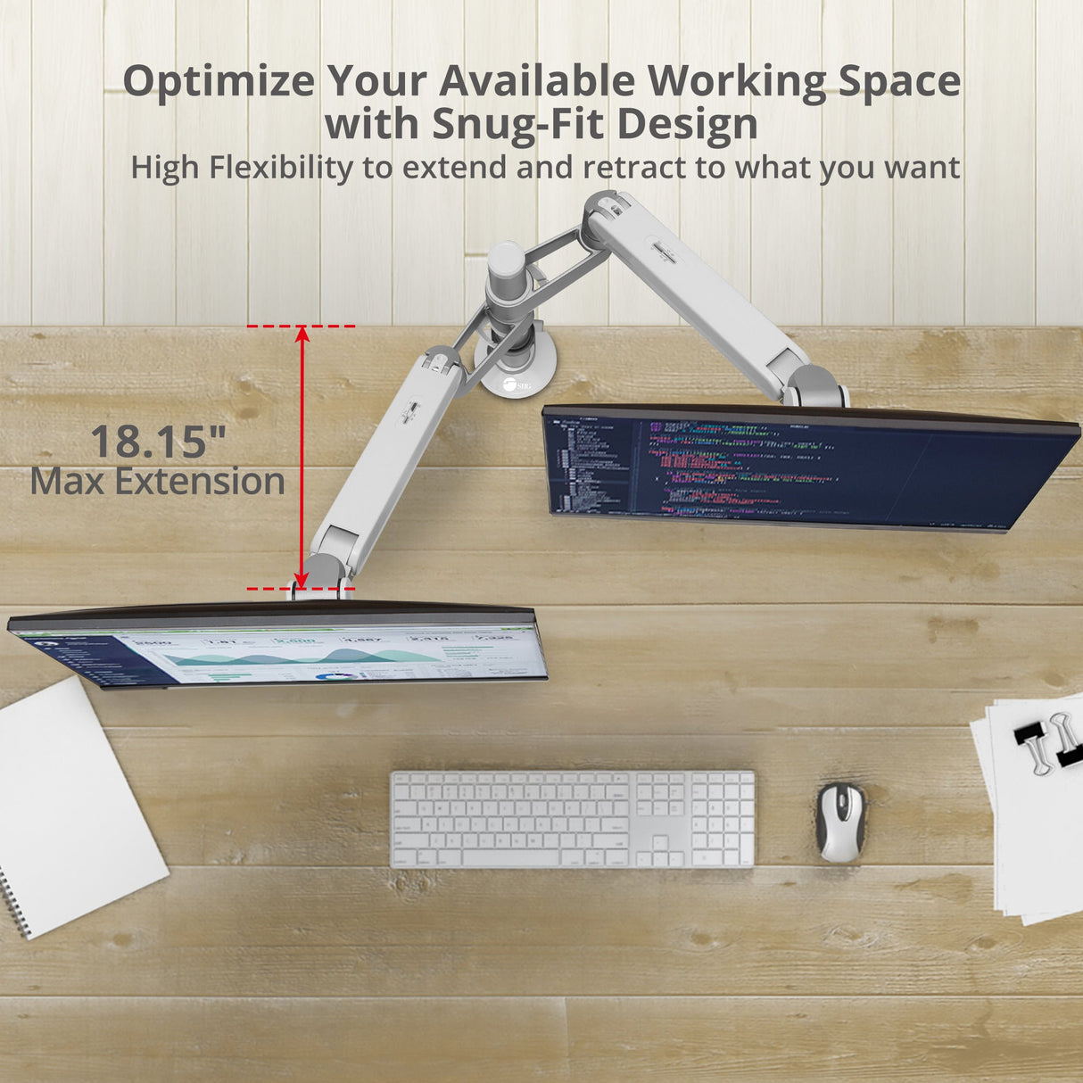 MTPRO Desk Mount Dual Monitor Arm - up to 32" Display - Max. Load 19.8 lbs - VESA 75/100mm - Mechanical Spring Design - TAA Compliant