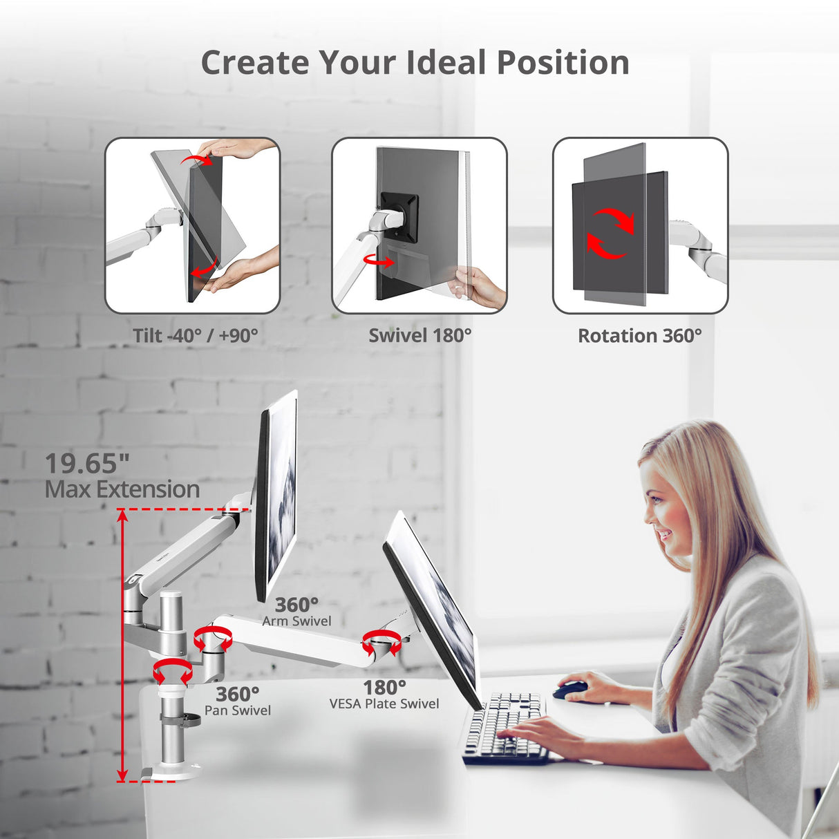 MTPRO Desk Mount Dual Monitor Arm - up to 32" Display - Max. Load 19.8 lbs - VESA 75/100mm - Mechanical Spring Design - TAA Compliant