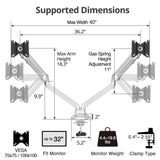 MTPRO Desk Mount Dual Gas Spring Monitor Arm - up to 32" Display - Max. Load 19.8 lbs - VESA 75/100mm - TAA Compliant