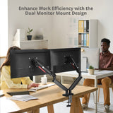 Dual Monitor Gas Spring Arm Desk Mount - 13" to 32" - Max Load 22 lbs - VESA 75/100mm