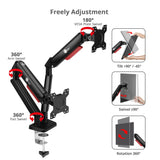 Dual Monitor Gas Spring Arm Desk Mount - 13" to 32" - Max Load 22 lbs - VESA 75/100mm