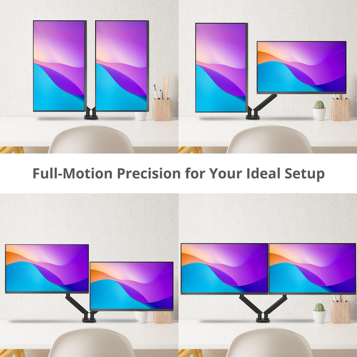 Dual Monitor Gas Spring Arm Desk Mount - 13" to 32" - Max Load 22 lbs - VESA 75/100mm