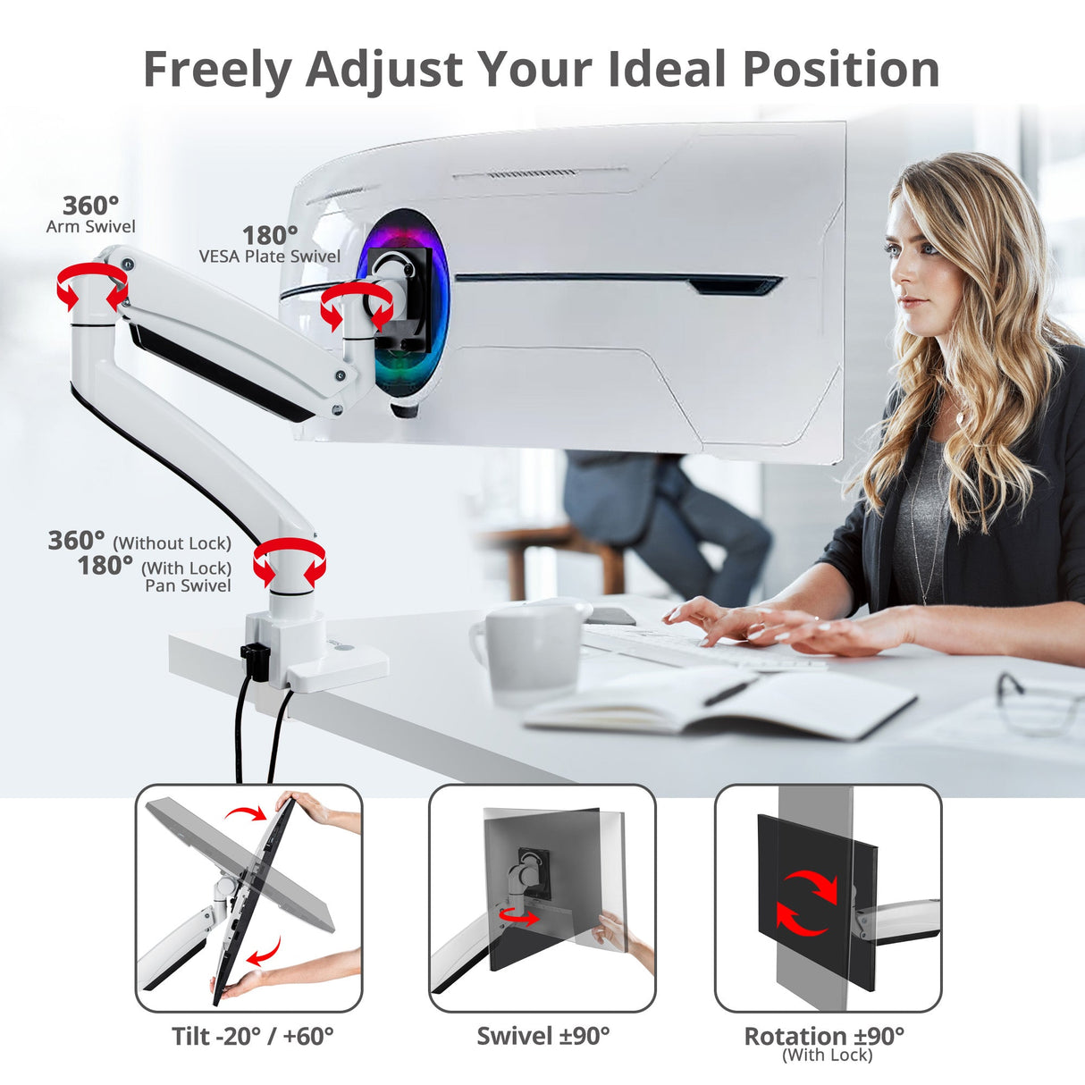 Ultra Heavy Duty Single Monitor Arm Desk Mount - 17" ~57" - Weight Between 4.4 - 59.5 lbs - VESA 75/100/200mm