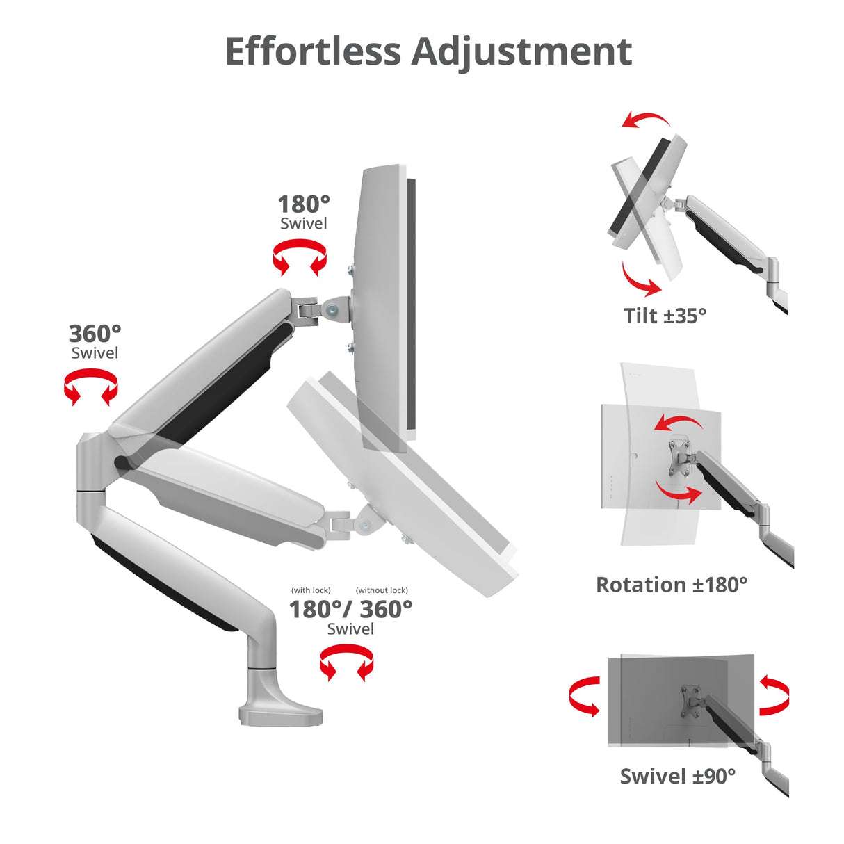 Single 45 inch Mechanical Spring Monitor Arm Desk Mount 26.4 lbs, Fits 17" to 45" Screen, Max Load 26.4 lbs, VESA 75/100/200 Compatible, Gray