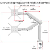 Single 40 Inch Ultrawide 3-Segment Easel Monitor Arm, Aluminum Pneumatic-Assist Stand with Full Motion Adjustment and Integrated USB-C/USB-A Ports – White
