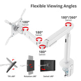 Single 40 Inch Ultrawide 3-Segment Easel Monitor Arm, Aluminum Pneumatic-Assist Stand with Full Motion Adjustment and Integrated USB-C/USB-A Ports – White