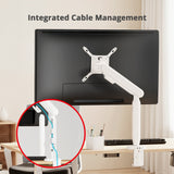 Single 40 Inch Ultrawide 3-Segment Easel Monitor Arm, Aluminum Pneumatic-Assist Stand with Full Motion Adjustment and Integrated USB-C/USB-A Ports – White