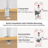 Single 40 Inch Ultrawide 3-Segment Easel Monitor Arm, Aluminum Pneumatic-Assist Stand with Full Motion Adjustment and Integrated USB-C/USB-A Ports – White