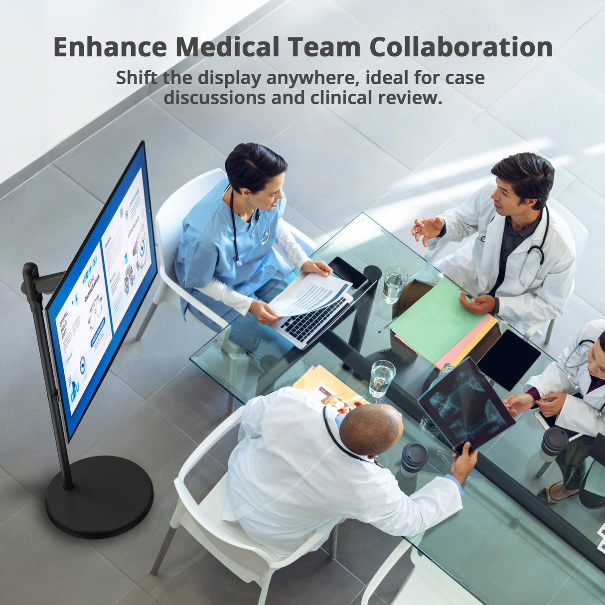 Single 43 Inch Portable Monitor Arm TV Rolling Stand- Black – Fits17"-43" Screens, up to 22 lbs, VESA Plate 75x75mm,100x100mm, 200x100mm, 200x200mm