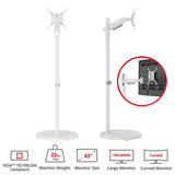 Single 43 Inch Portable Monitor Arm TV Rolling Stand-White – Fits17"-43" Screens, up to 22 lbs, VESA Plate 75x75mm,100x100mm, 200x100mm, 200x200mm