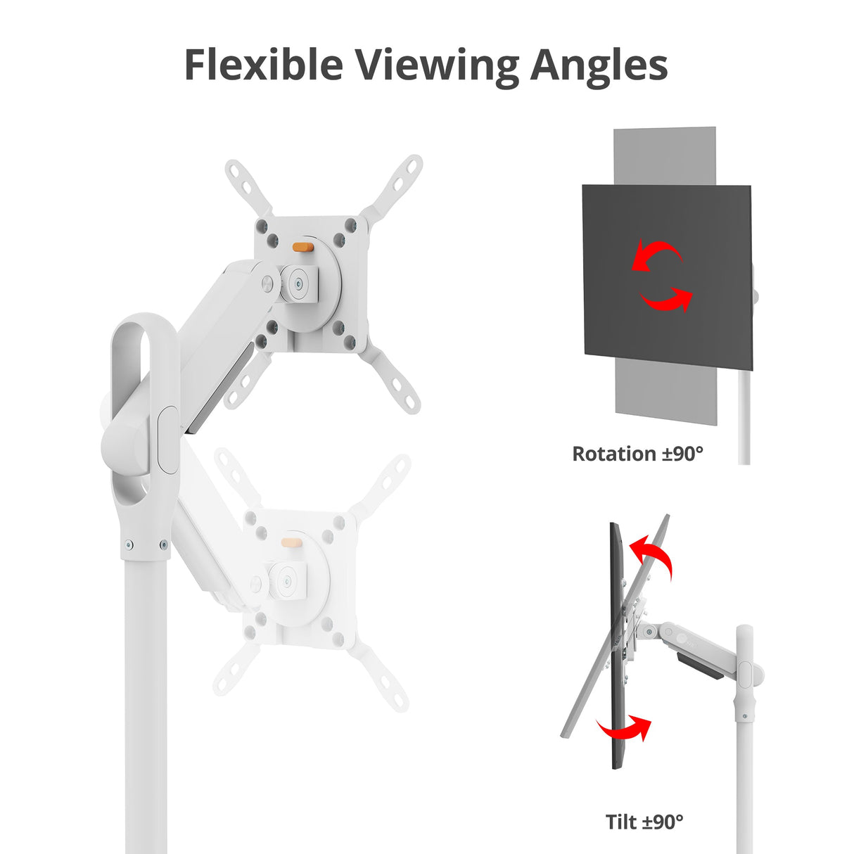 Single 43 Inch Portable Monitor Arm TV Rolling Stand-White – Fits17"-43" Screens, up to 22 lbs, VESA Plate 75x75mm,100x100mm, 200x100mm, 200x200mm