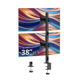Dual 38 inch Stack Monitor Pole Mount - Black - Heavy-Duty Mount for 13-38" Screens, up to 26.5 lbs each, VESA Plate 75x75mm, 100x100mm
