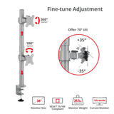 Dual 38 inch Stack Monitor Pole Mount - Gray- Heavy-Duty Mount for 13-38" Screens, up to 26.5 lbs each, VESA Plate 75x75mm, 100x100mm