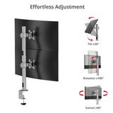 Dual 38 inch Stack Monitor Pole Mount - Gray- Heavy-Duty Mount for 13-38" Screens, up to 26.5 lbs each, VESA Plate 75x75mm, 100x100mm