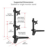 Dual Vertical Monitor Stand - Heavy-Duty Freestanding Mount for 13-38" Screens, up to 26.5 lbs each, VESA 75/100