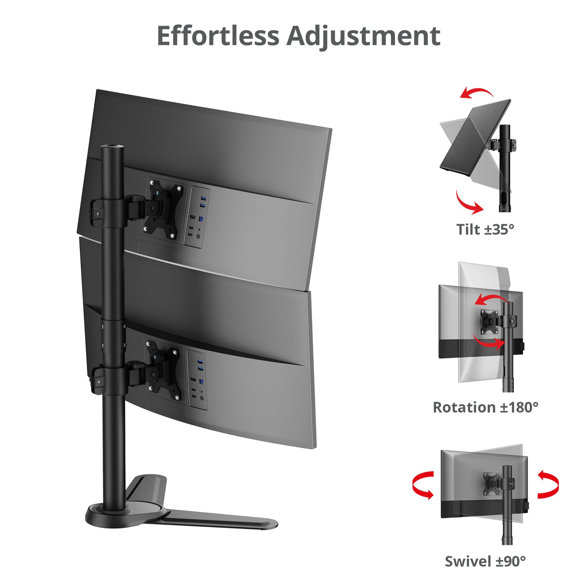 Dual Vertical Monitor Stand - Heavy-Duty Freestanding Mount for 13-38" Screens, up to 26.5 lbs each, VESA 75/100