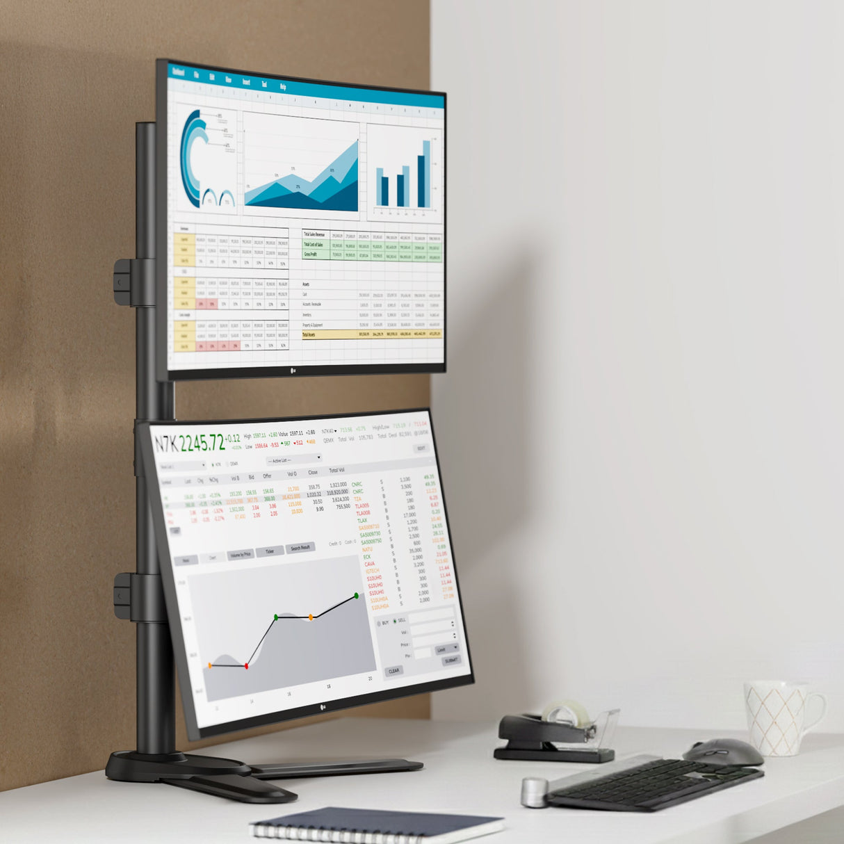 Dual Vertical Monitor Stand - Heavy-Duty Freestanding Mount for 13-38" Screens, up to 26.5 lbs each, VESA 75/100
