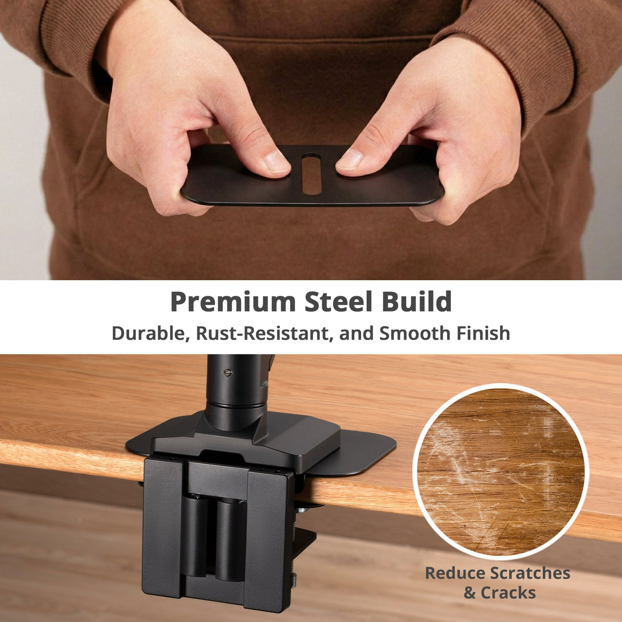 Adjustable Reinforcement Bracket Mount Plate-black Protects Your Desktop - Supports Monitor Stands with Grommet or C-Clamp Mounts