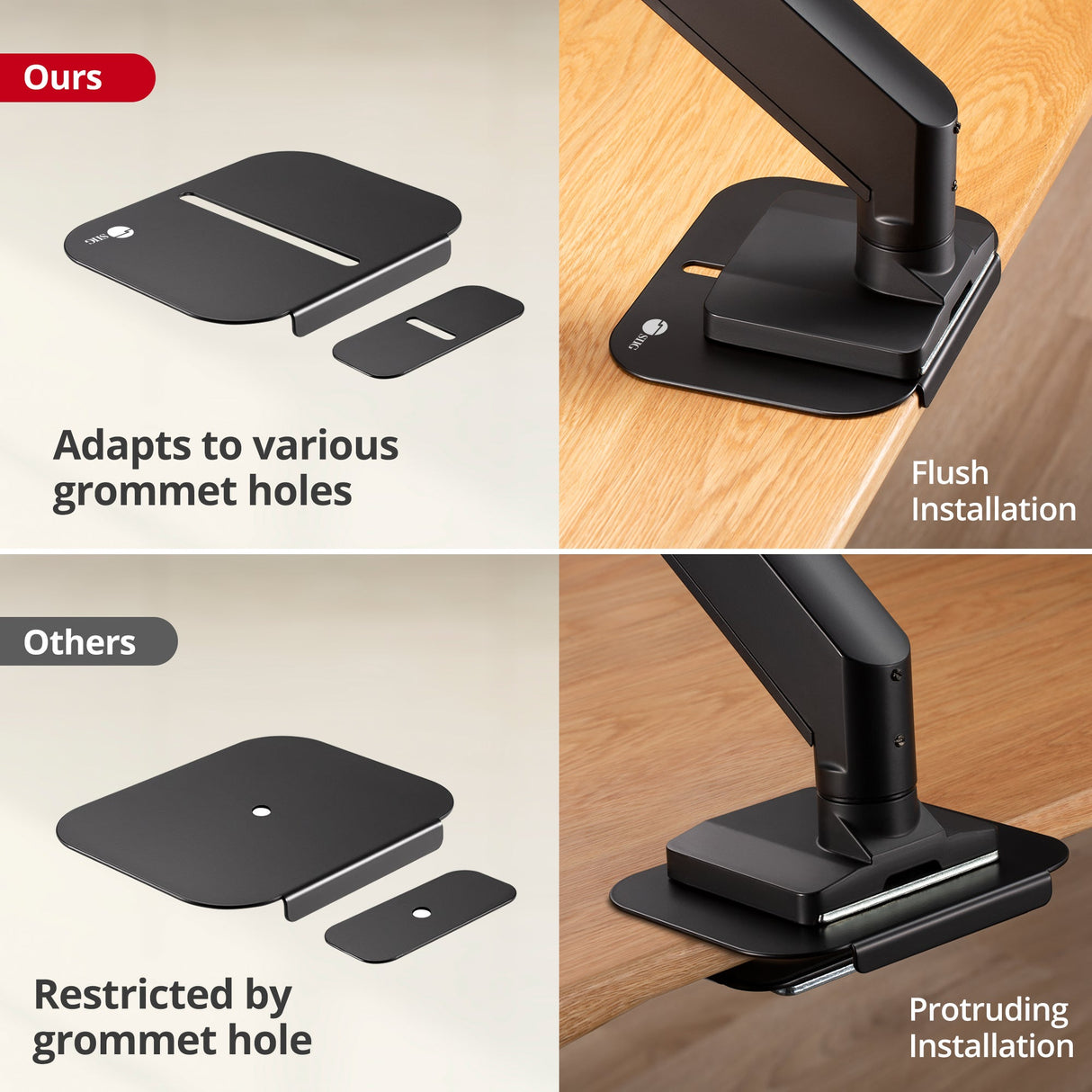 Adjustable Reinforcement Bracket Mount Plate-black Protects Your Desktop - Supports Monitor Stands with Grommet or C-Clamp Mounts