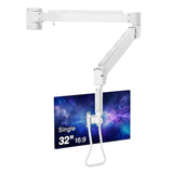 Medical Grade Single 32 inch Monitor Long Arm Wall Mount 17.6 lbs-White, VESA Plate 75x75mm,100x100mm
