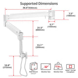 Medical Grade Single 32 inch Monitor Long Arm Wall Mount 17.6 lbs-White, VESA Plate 75x75mm,100x100mm