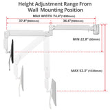 Medical Grade Single 32 inch Monitor Long Arm Wall Mount 17.6 lbs-White, VESA Plate 75x75mm,100x100mm