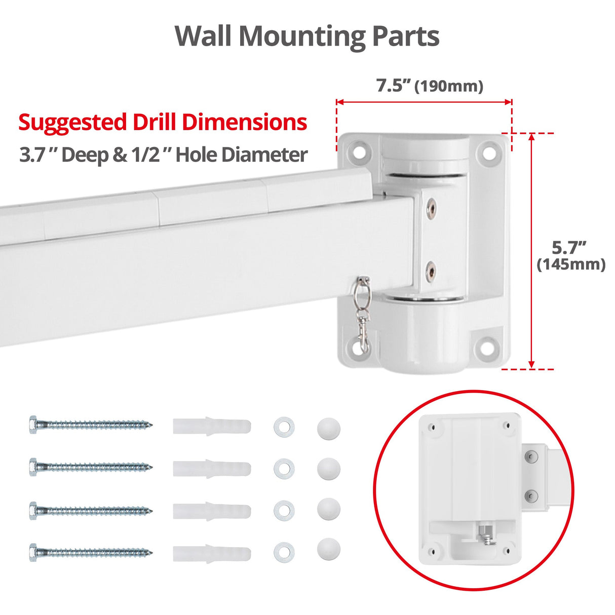 Medical Grade Single 32 inch Monitor Long Arm Wall Mount 17.6 lbs-White, VESA Plate 75x75mm,100x100mm