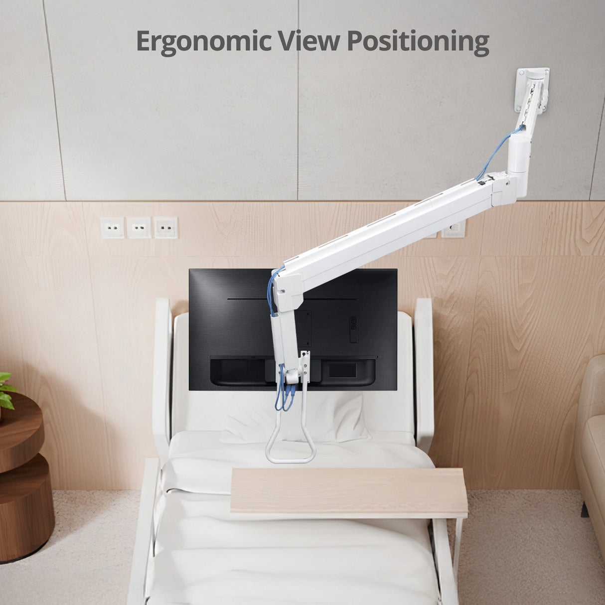 Medical Grade Single 32 inch Monitor Long Arm Wall Mount 17.6 lbs-White, VESA Plate 75x75mm,100x100mm