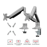 Dual 43" Mechanical Spring Monitor Arm Desk Mount – Gray, Fits 17"–43" Screens, VESA 75x75/100x100/200x100/200x200mm