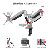Dual 43" Mechanical Spring Monitor Arm Desk Mount – Gray, Fits 17"–43" Screens, VESA 75x75/100x100/200x100/200x200mm