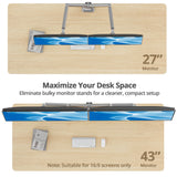 Dual 43" Mechanical Spring Monitor Arm Desk Mount – Gray, Fits 17"–43" Screens, VESA 75x75/100x100/200x100/200x200mm