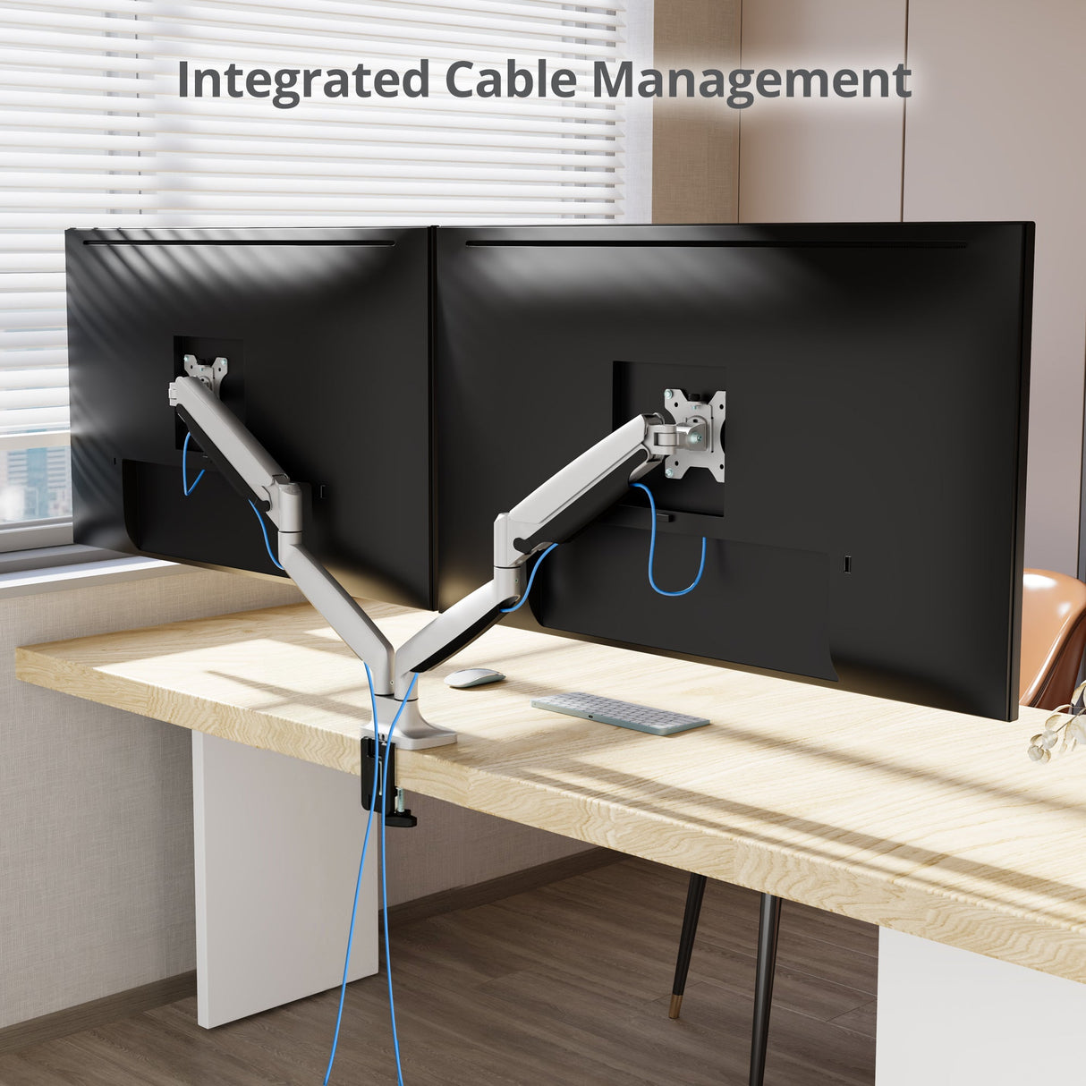 Dual 43" Mechanical Spring Monitor Arm Desk Mount – Gray, Fits 17"–43" Screens, VESA 75x75/100x100/200x100/200x200mm