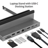 USB-C Laptop Stand with 4K Multitask Docking Station, HDMI display 4K@60Hz, 2xUSB-A 5Gbps, GbE, SD/Micro SD, PD 100W